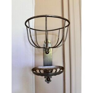 Vintage French bathroom accessories: sponge and soap holder, towel hook.